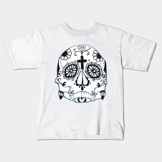 First Mexican Sugar Skull Kids T-Shirt by luckylucy